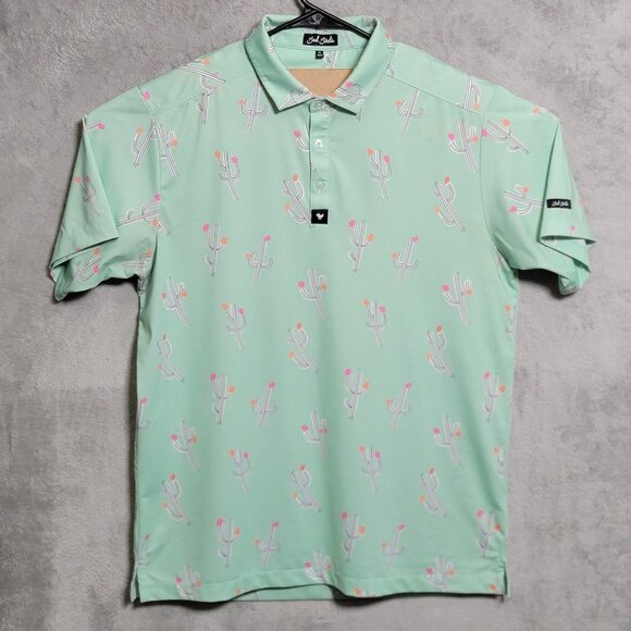 Bad Birdie Polo Shirt Mens XL Cactus Print Golf Performance Stretch Lightweight - Picture 1 of 9